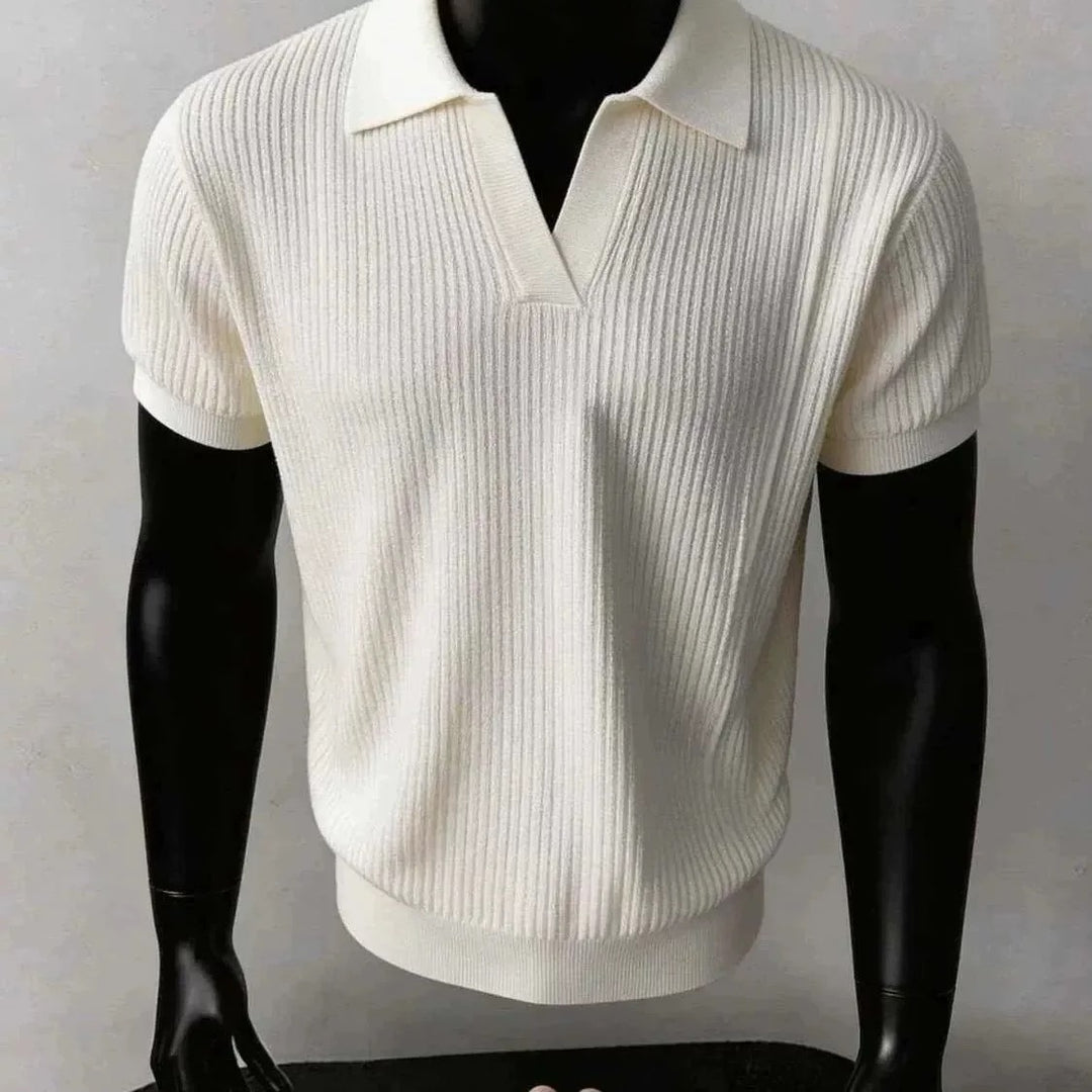 Men's Fashion Knit Polo Shirt with V-Neck Mune Fashion