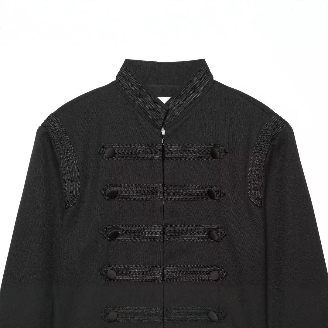 Women Cropped Box Jacket in Historical Military Style with Decorative Straps Drune