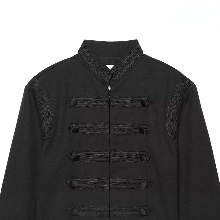 Women Cropped Box Jacket in Historical Military Style with Decorative Straps Drune