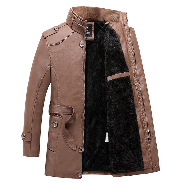 Men's Tailored Leather Trench Coat with Belt and Decorative Seams Mune Fashion