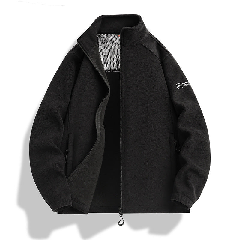Men's fleece jacket with stand-up collar, wind-resistant microfleece and zippered pockets Mune Fashion
