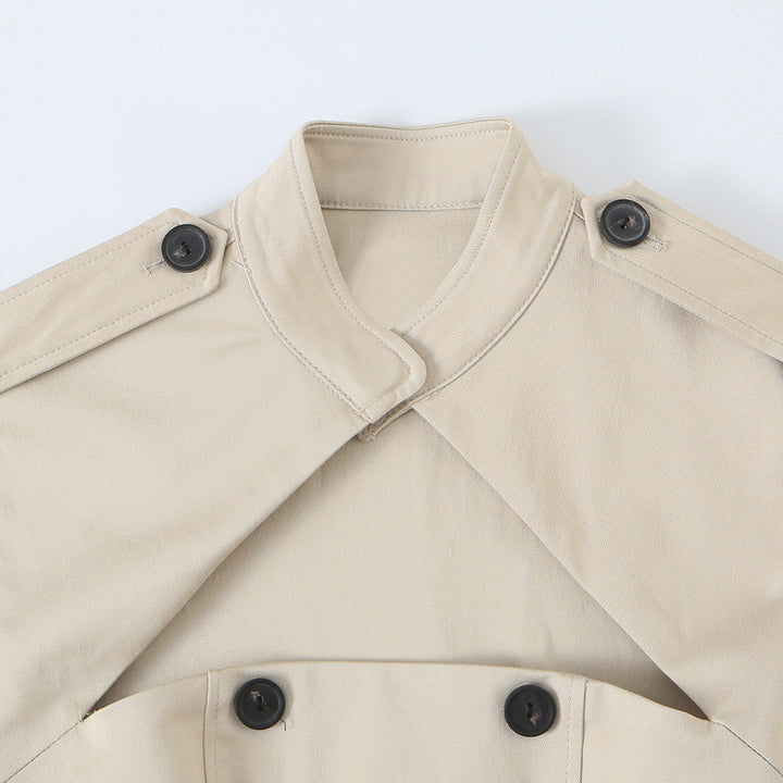 Women Sleeveless Trench Dress with Cut-Out and Double-Breasted Button Placket Mune Fashion