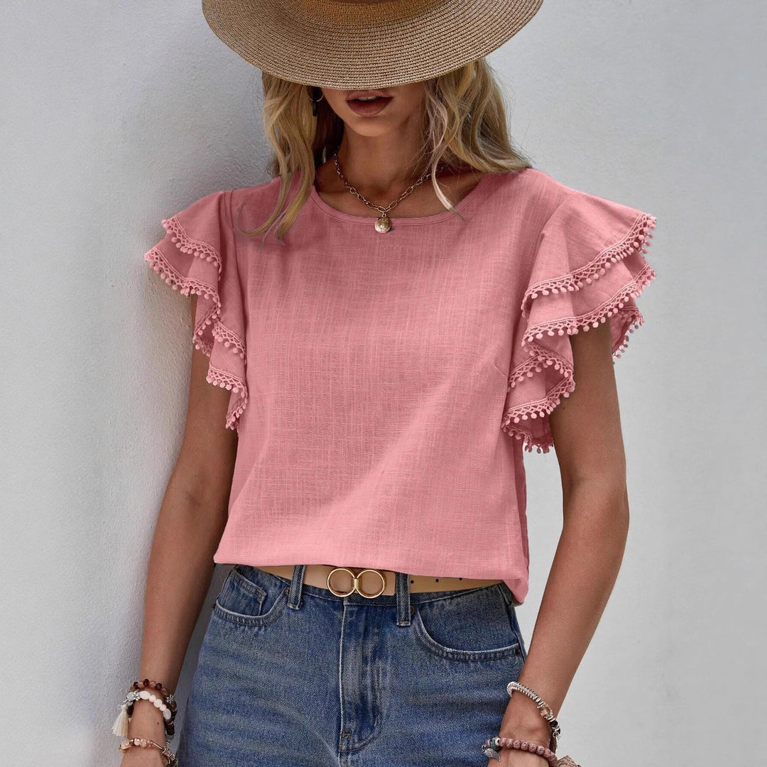 Women’s blouse with ruffled sleeves and pompom lace trim Mune Fashion
