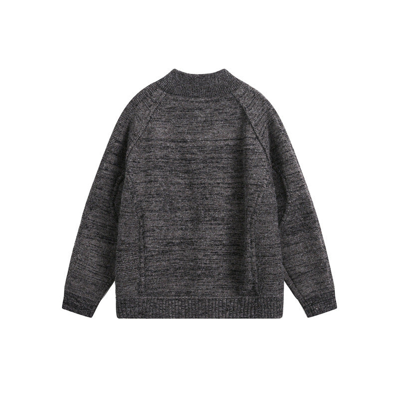 Unisex Thick Knit Zip Jacket with High Stand-Up Collar and Two-Way Zipper Mune Fashion
