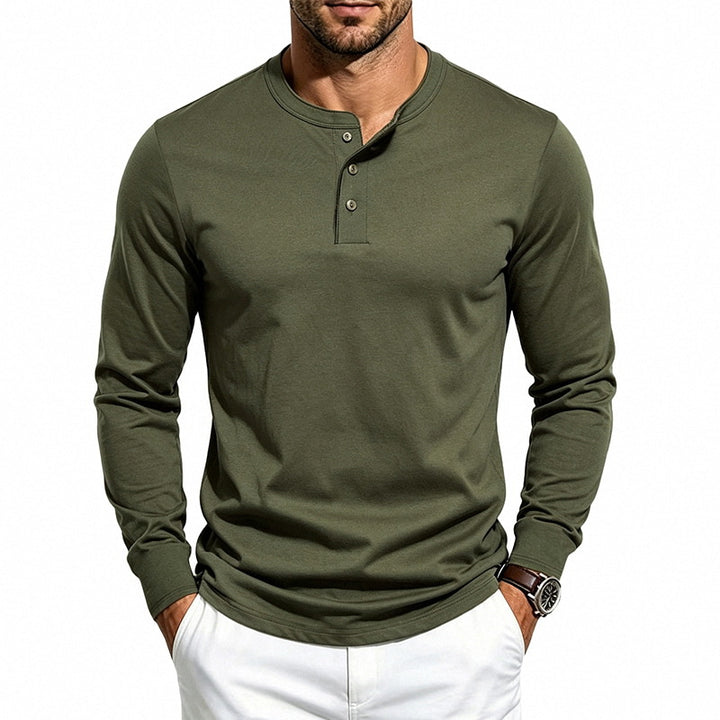 Men's Long Sleeve Henley Shirt made of fine waffle texture with 3-button placket Mune Fashion