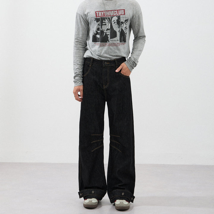 Men's ultra-wide denim trousers in palazzo cut with adjustable hem tabs Mune Fashion