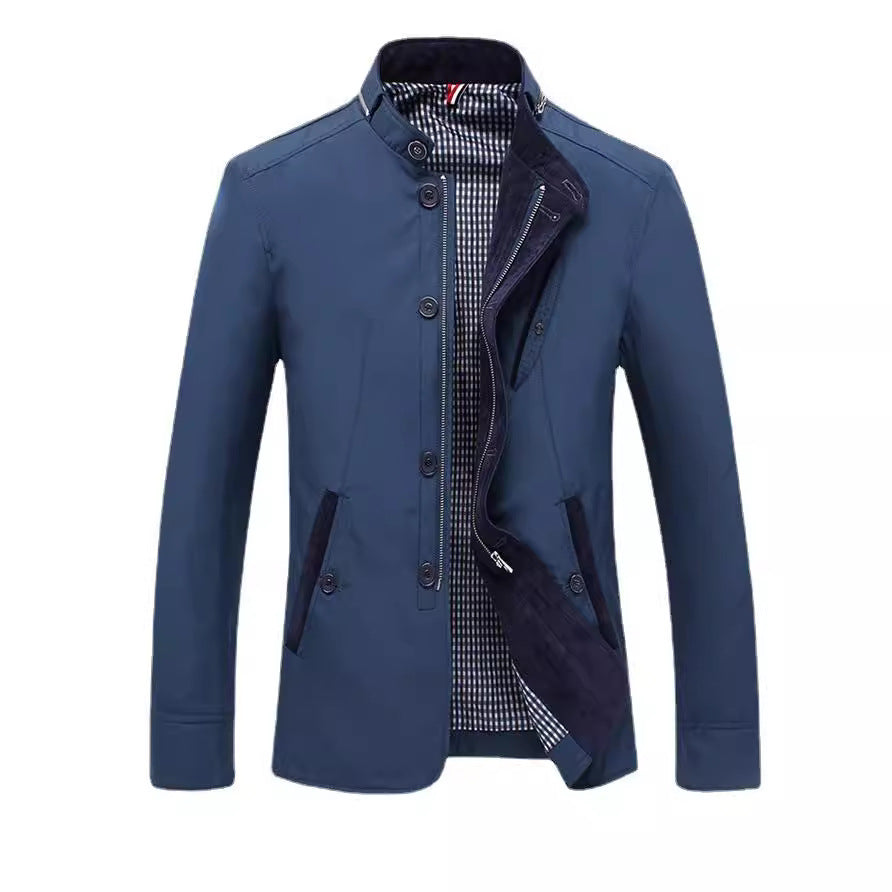 Men's Stand Collar Blouson with Concealed Zip and Button Placket Mune Fashion