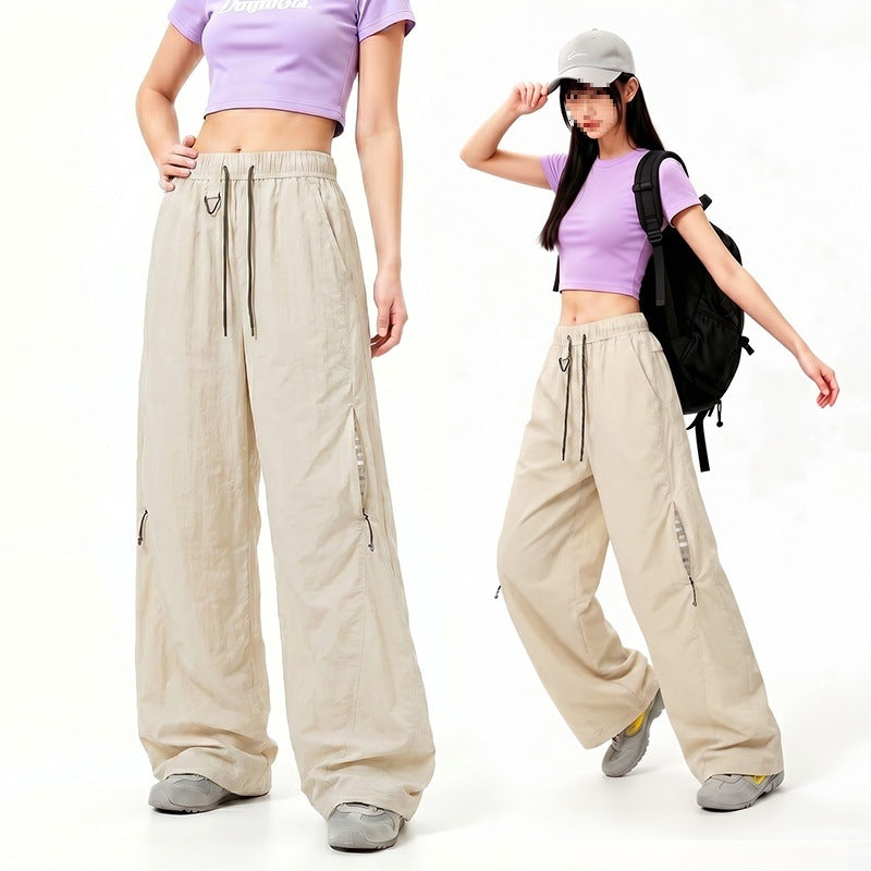 Women's Oversize Tech Lounge Pants with Contrast Seams, Reflective Zipper Pockets & Drawstring Waist Mune Fashion