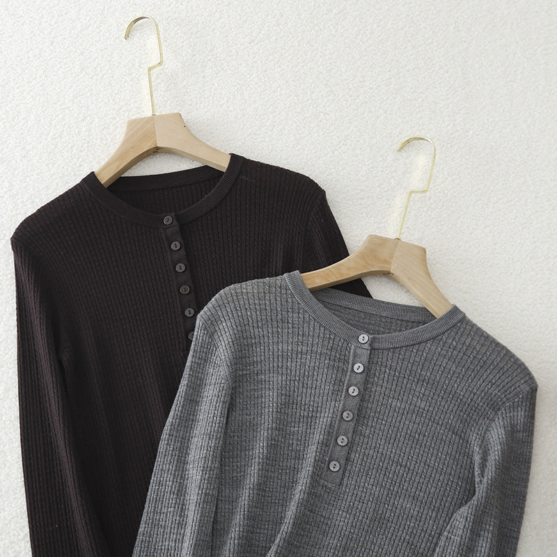 Women's Ribbed Henley Fine Knit Sweater with Slim Silhouette Mune Fashion
