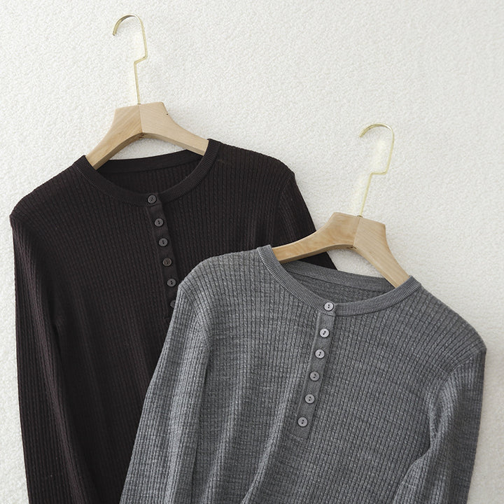 Women's Ribbed Henley Fine Knit Sweater with Slim Silhouette Mune Fashion