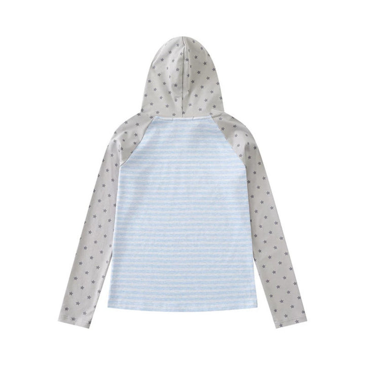 Women's hooded long sleeve shirt in raglan style with star sleeves and note print Mune Fashion