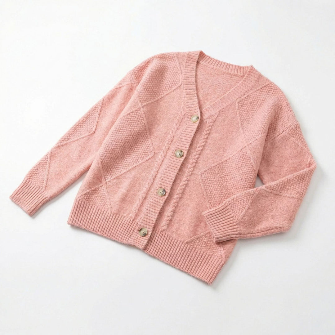 Ladies' oversized knit cardigan with V-neck and pearl buttons Mune Fashion