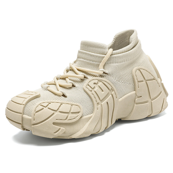 Men's sneaker made of solid material with sock-like knit shaft, molded rubber applications, and traction profile sole Mune Fashion