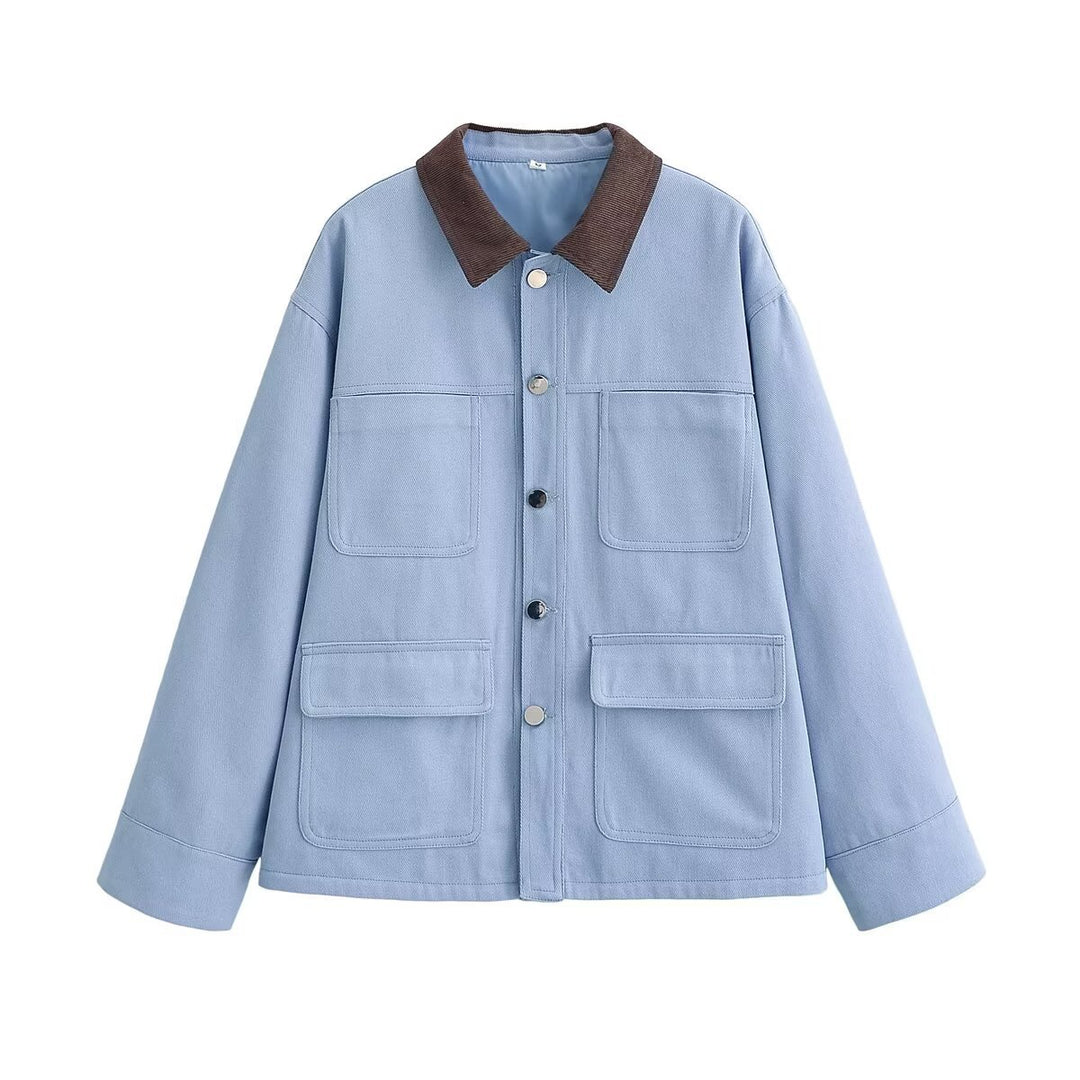 Women's Boxy Work Jacket with Cord Collar and Four Patch Pockets Mune Fashion