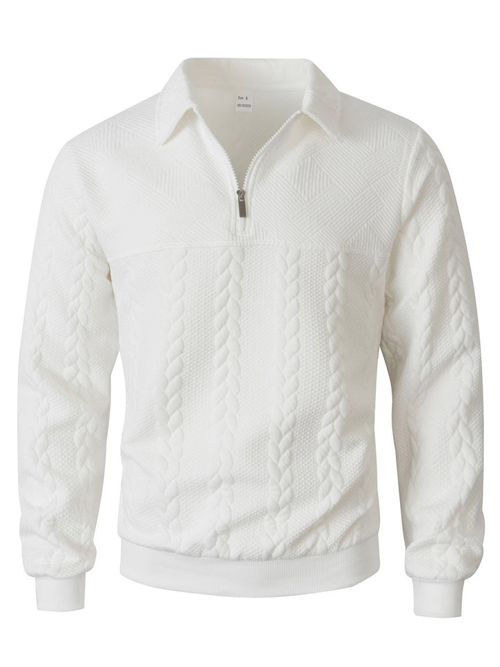 Men's Structured Sweater with Cable Pattern and Short Zip Mune Fashion