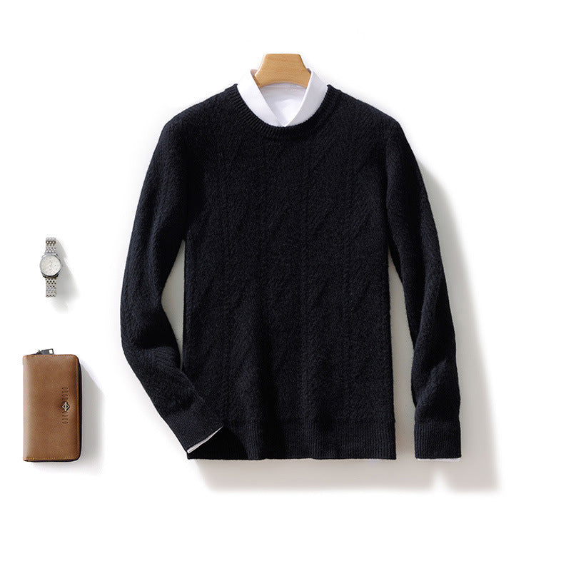 Men's structured crew neck pullover made of soft wool blend with chevron knit Mune Fashion