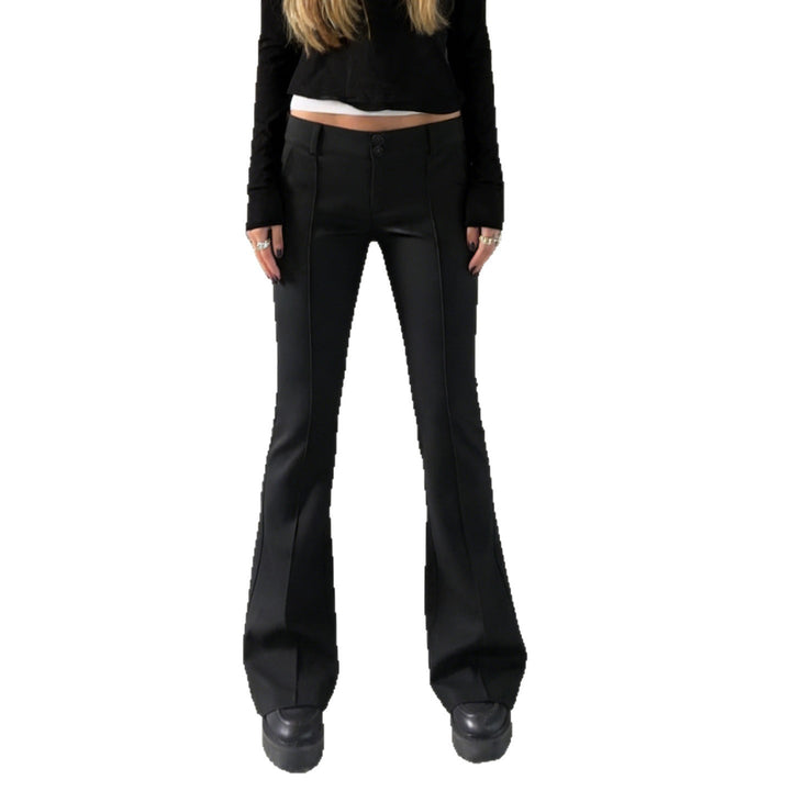 Ladies Figure-Hugging Stretch Flared Trousers with Crease and Waistband Mune Fashion