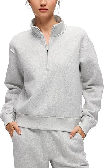 Women's Oversize Sweatshirt with Half Zipper, Stand-up Collar and Ribbed Cuffs Mune Fashion