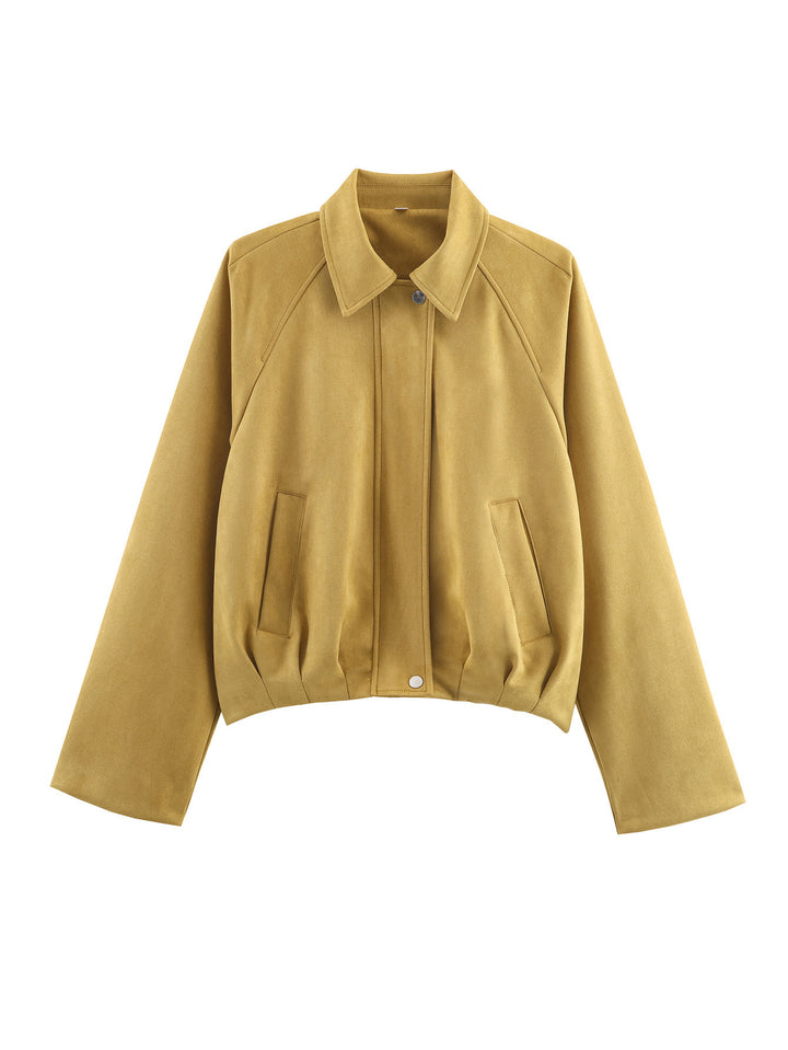 Women's Blouson Jacket in Velvet Look with Raglan Sleeves and Tailored Hem Mune Fashion