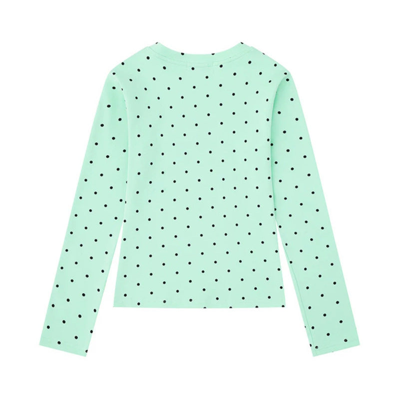Women's long sleeve shirt with V-neck, polka dots and statement print made of cotton jersey Mune Fashion