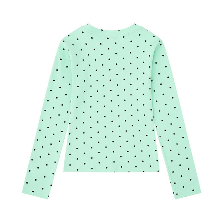 Women's long sleeve shirt with V-neck, polka dots and statement print made of cotton jersey Mune Fashion