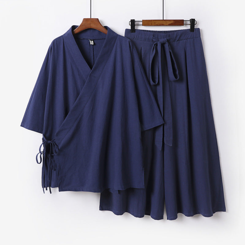Women's Kimono Loungewear Set made of light viscose with wrap top and wide culotte skirt Mune Fashion