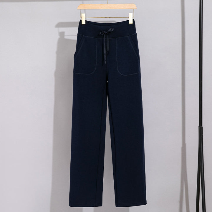 Women's Wide Cotton Terry Lounge Pants with High Waist and Drawstring Mune Fashion
