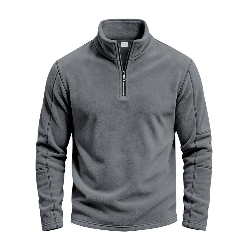 Men's fleece pullover with short zip and stand-up collar Mune Fashion