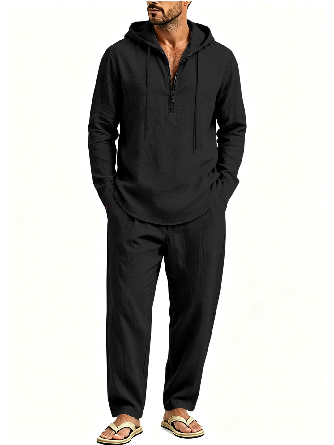 Men's Casual Lounge Set with Half-Zip Hoodie and Loose-Fitting Leisure Pants Mune Fashion