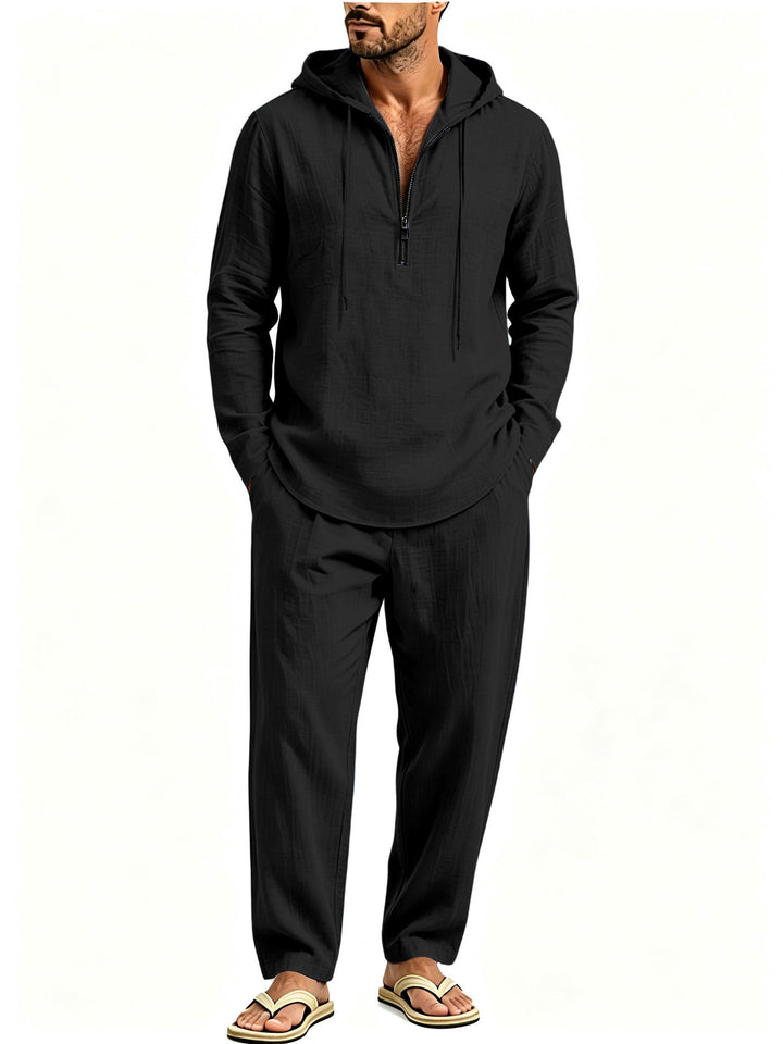 Men's Casual Lounge Set with Half-Zip Hoodie and Loose-Fitting Leisure Pants Mune Fashion