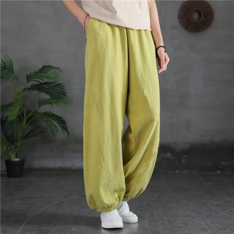 Women's relaxed linen harem pants with elastic waistband and ankle cuffs Mune Fashion