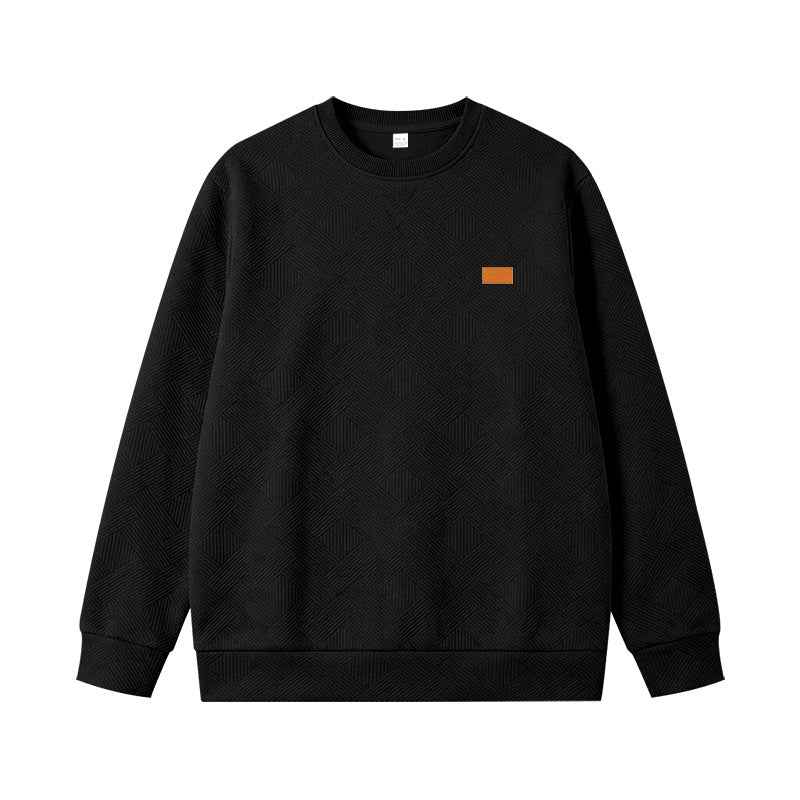 Unisex Textured Cotton Crewneck Sweatshirt with Diamond Structure and Leather Patch Mune Fashion