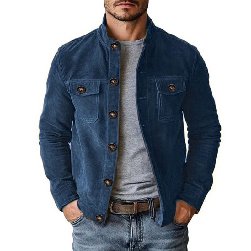 Men's sturdy suede jacket with stand-up collar and button closure Mune Fashion