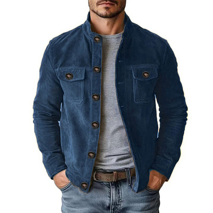 Men's sturdy suede jacket with stand-up collar and button closure Mune Fashion