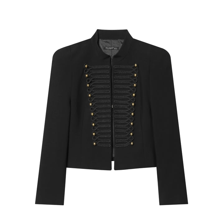Women's short jacket with military-inspired design, featuring decorative cord trim and stand-up collar Mune Fashion