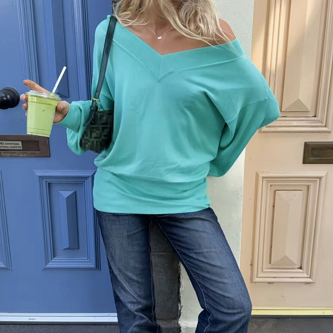 Women Oversized Sweatshirt with V-Neck and Balloon Sleeves Mune Fashion