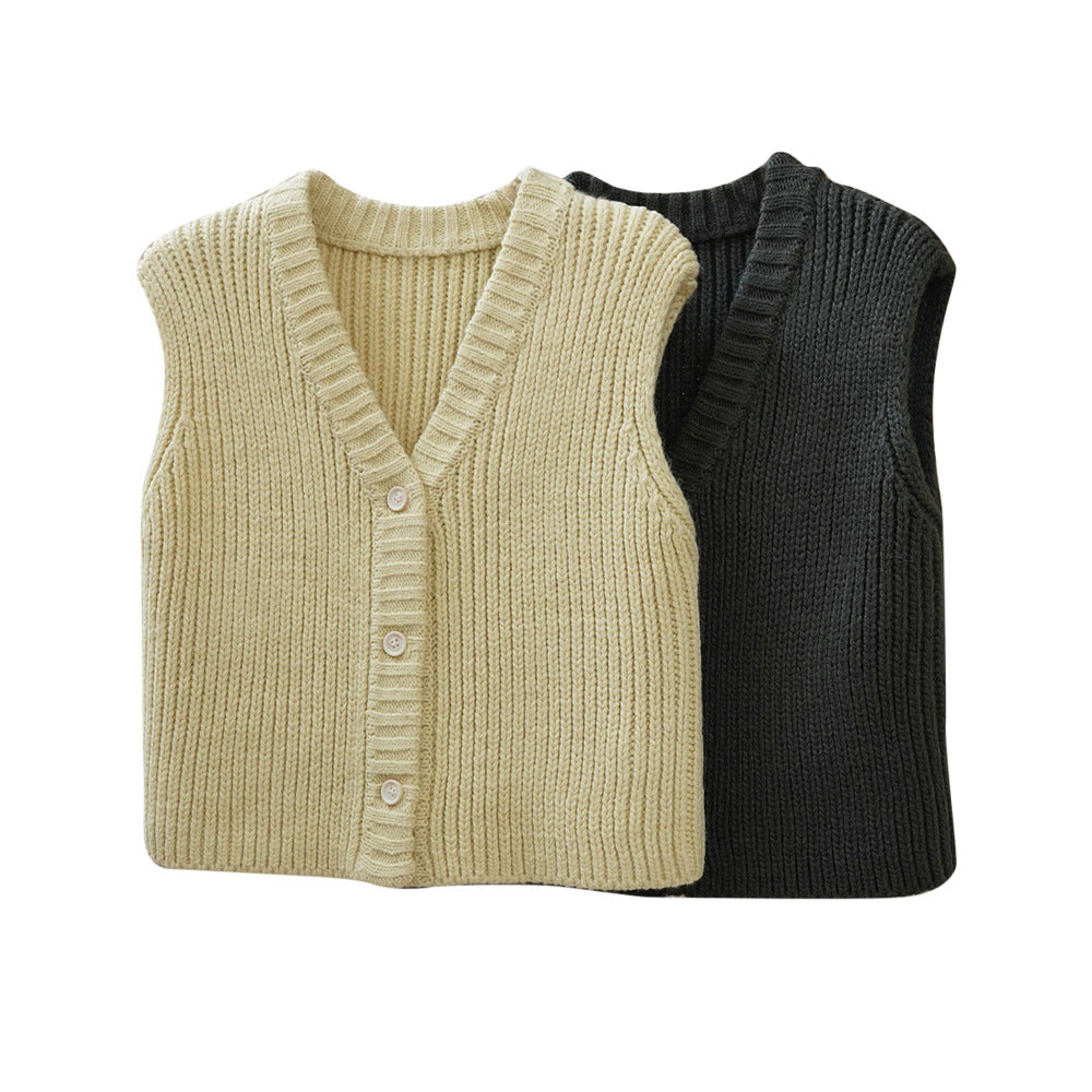 Women's Ribbed Knit Vest with V-Neck and Button Closure Mune Fashion