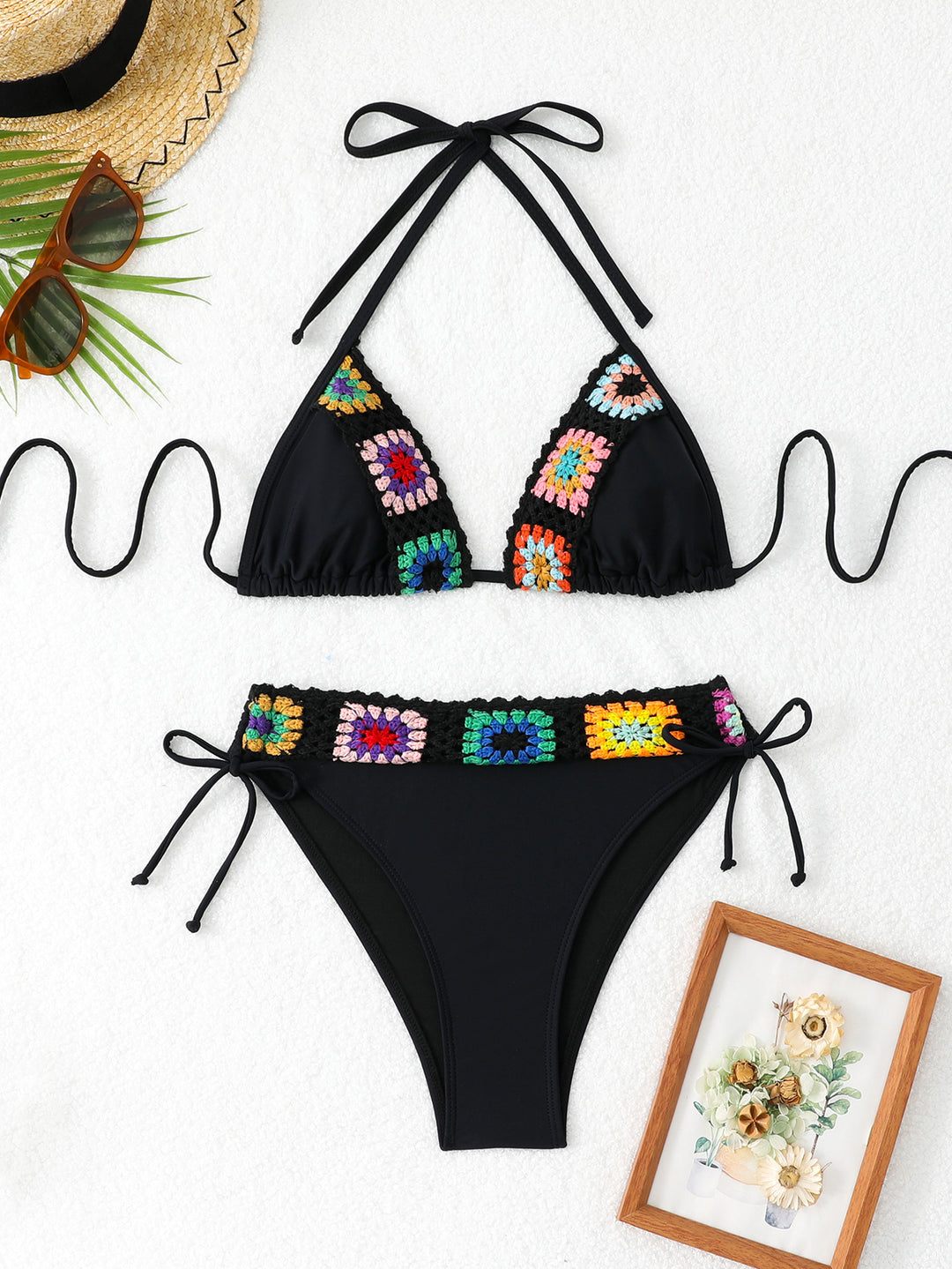 Women's bikini set with handcrafted crochet accents and concealed waistband adjustment Mune Fashion