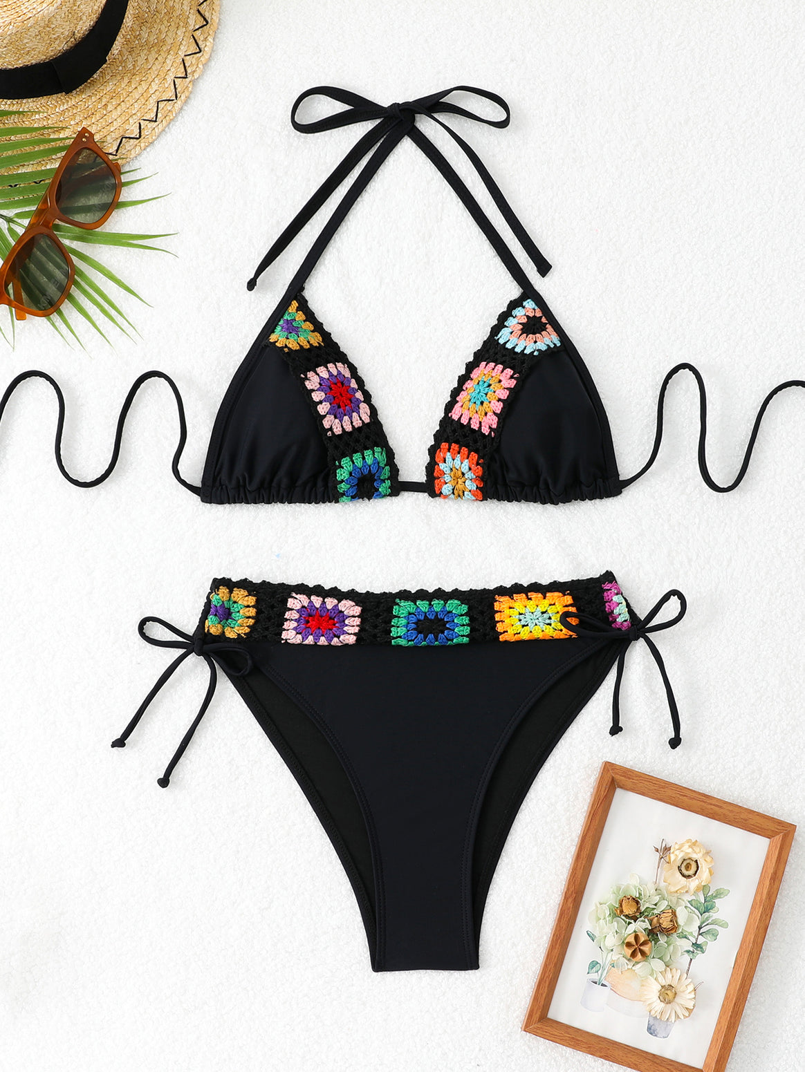 Women's bikini set with handcrafted crochet accents and concealed waistband adjustment Mune Fashion