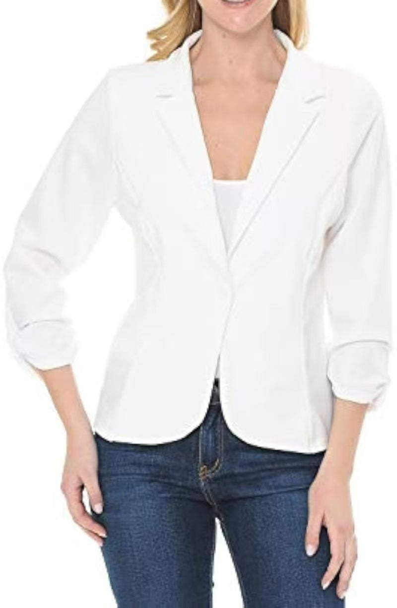 Ladies tailored jersey blazer with single-button closure and three-quarter sleeves Drune