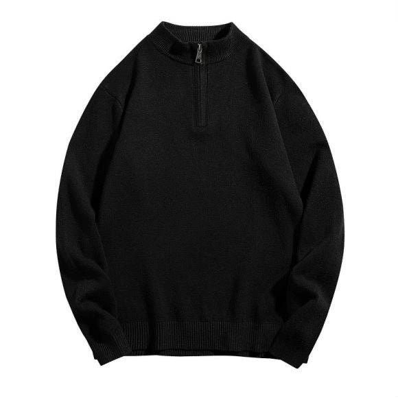 Men's fine-knit half-zip pullover in merino look with stand-up collar and ribbed cuffs Mune Fashion
