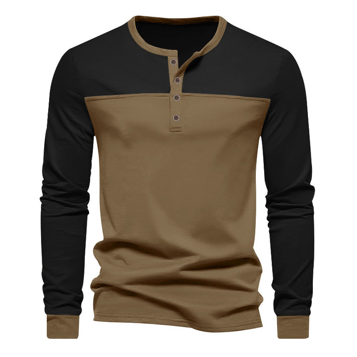 Men's two-tone long sleeve shirt in Henley style with shoulder yoke, short button placket and ribbed cuffs Mune Fashion