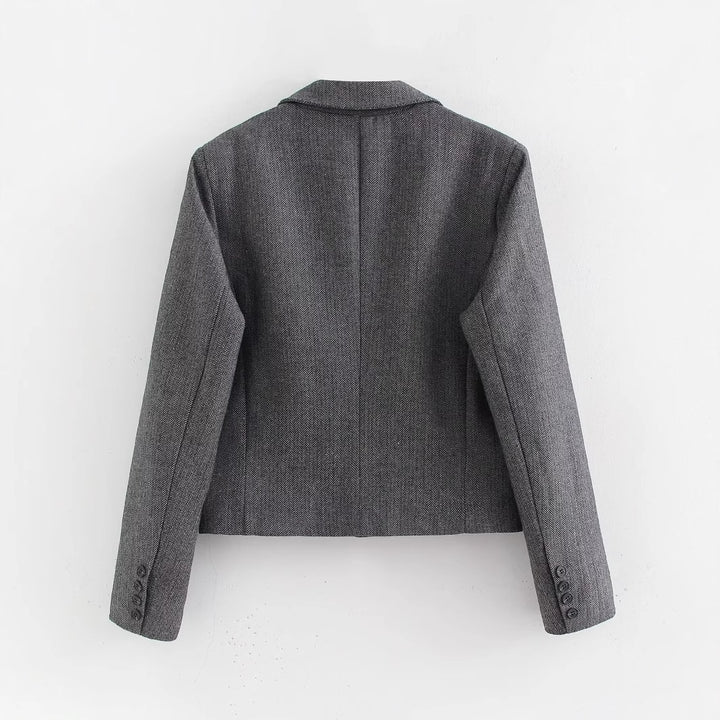 Women Short Cut Double Breasted Blazer in Houndstooth Pattern Mune Fashion