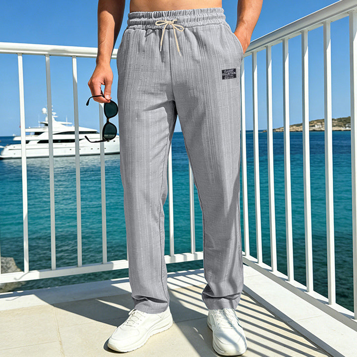 Men's relaxed casual pants with linen look, elastic waistband, and drawstring Mune Fashion