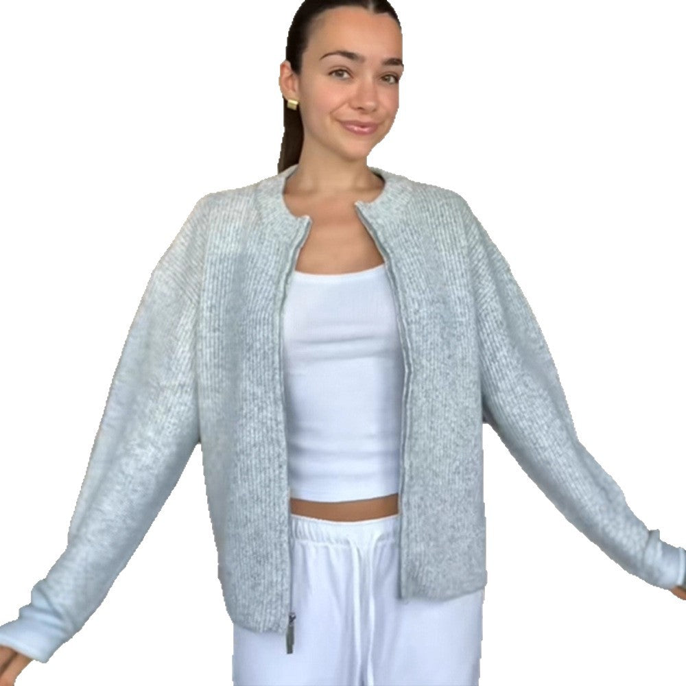 Women's Chunky Knit Zipper Cardigan with Oversized Cut Mune Fashion