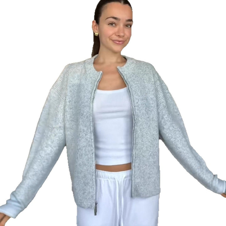 Women's Chunky Knit Zipper Cardigan with Oversized Cut Mune Fashion