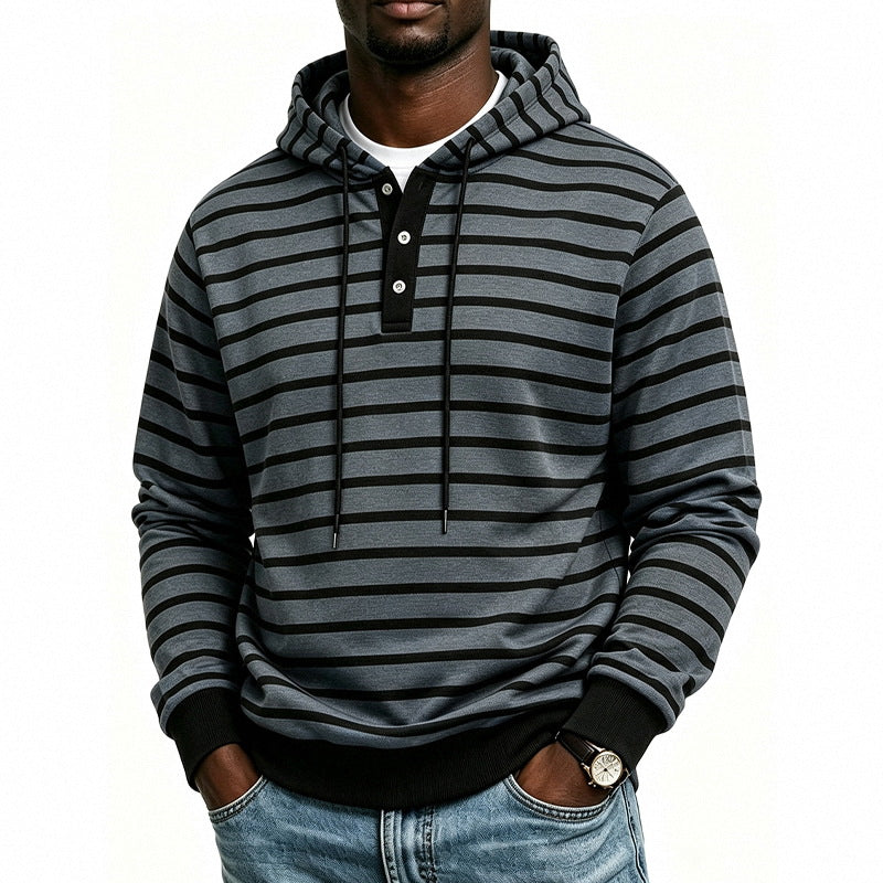 Men's hoodie with Henley button placket and fine stripe texture pattern Mune Fashion