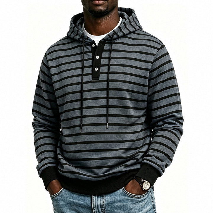 Men's hoodie with Henley button placket and fine stripe texture pattern Mune Fashion