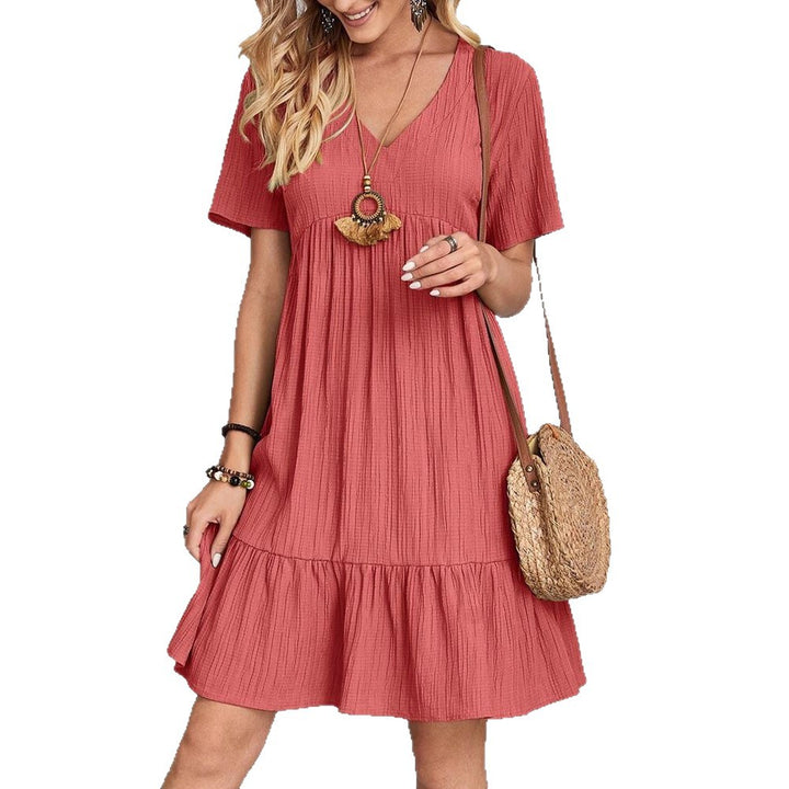 Women nan Crinkle summer dress with V-neck, empire seam and ruffle hem Mune Fashion