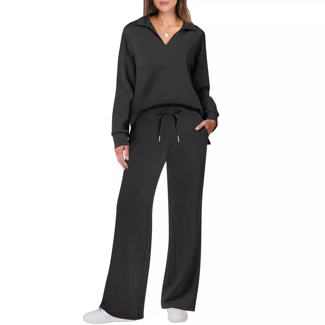 Women's Relaxing Leisure Suit with Large Collar and Comfortable Wide-Cut Pants Mune